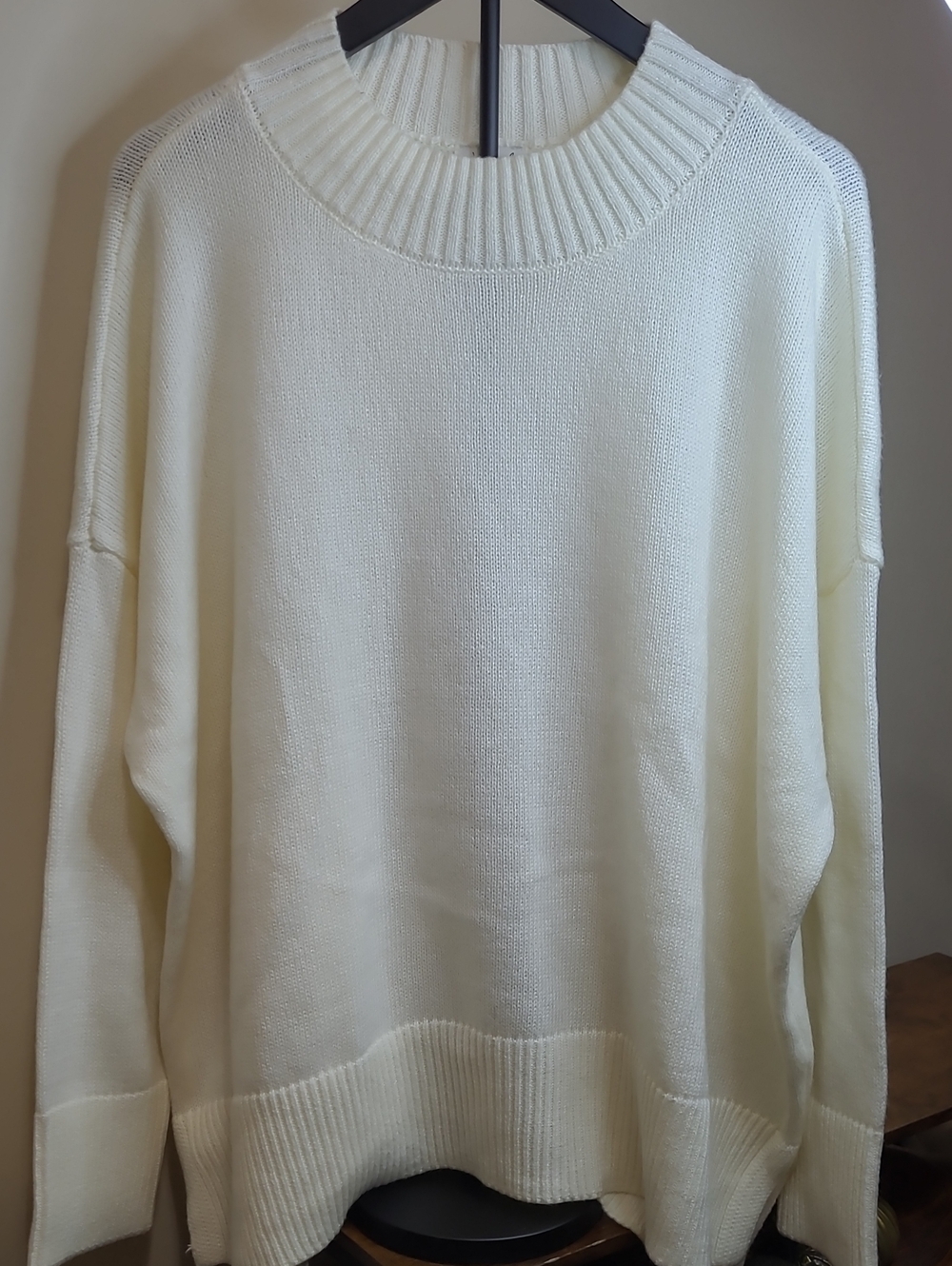 NWT Wonderly Cream Ribbed Crew/Mock Turtleneck Sweater size XL